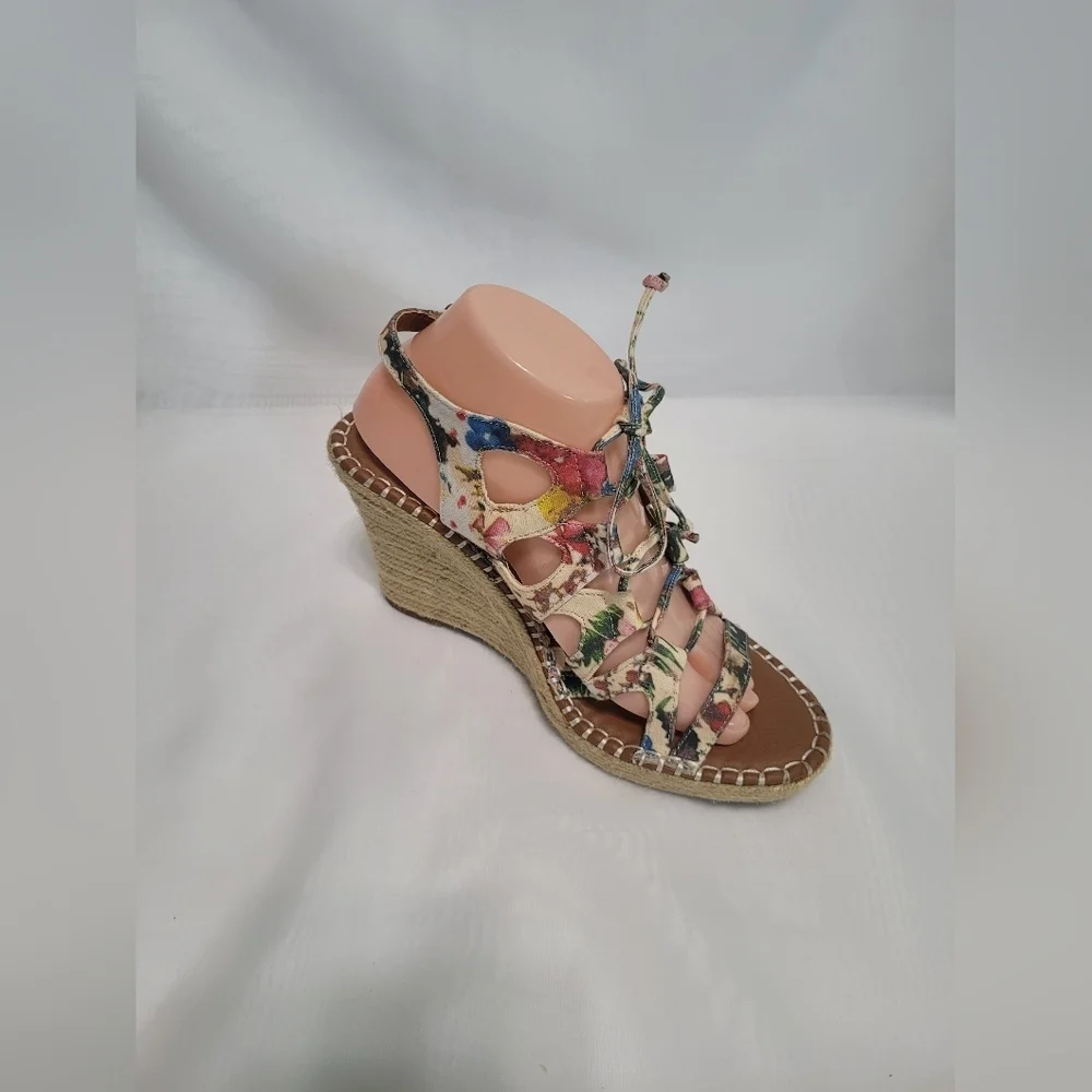New Sugar Strappy Lace Up High Wedge Espadrille Sandals 9.5